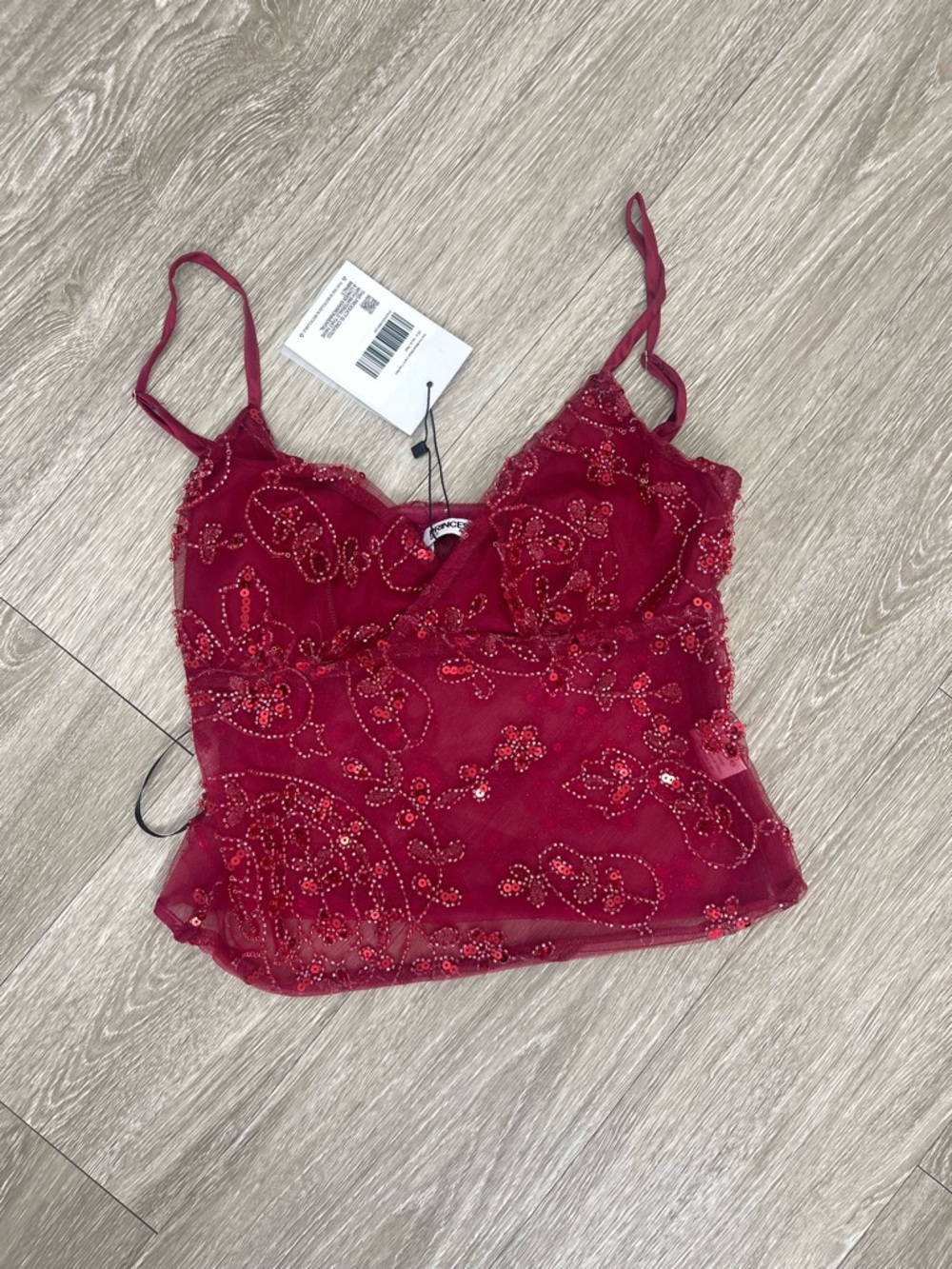 Princess Polly Red Beaded Mesh Cami